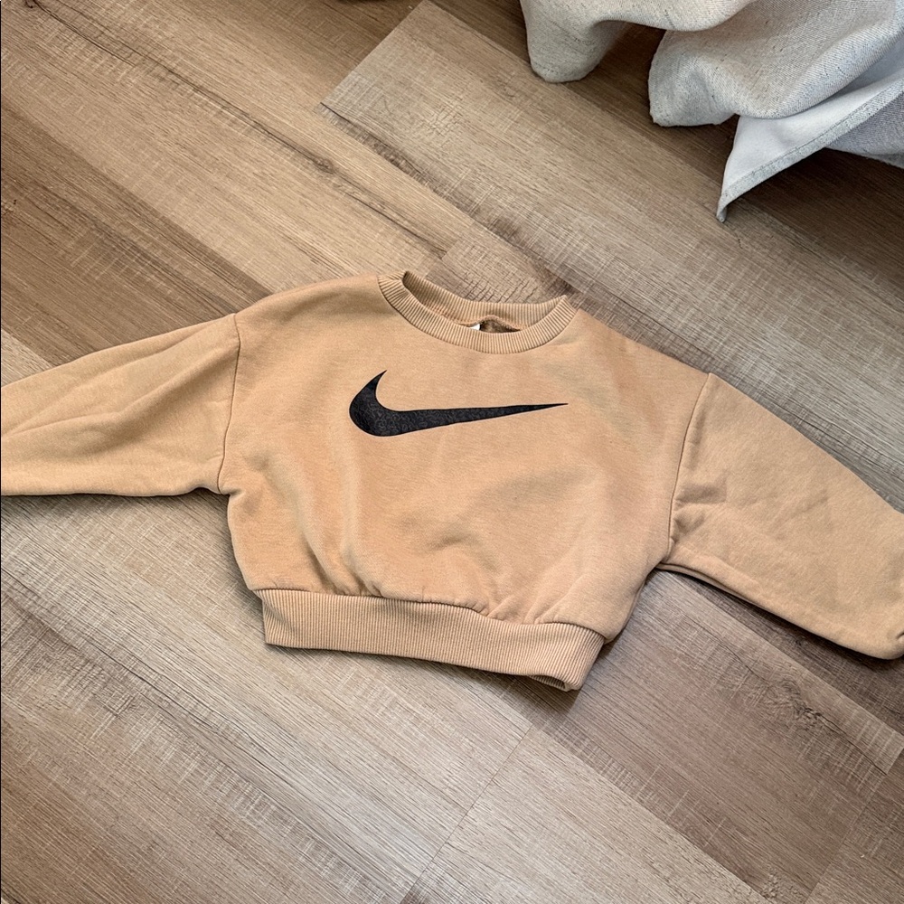 Nike Beige Sweatshirt with Black Cheetah Glitter Logo